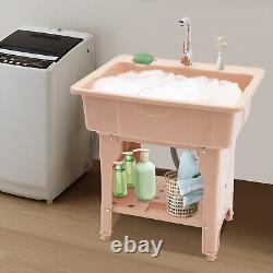 Utility Sink Laundry Tub Freestanding Sink Wash Station Basin with Storage Shelf