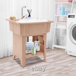 Utility Sink Laundry Tub Freestanding Sink Wash Station Basin with Storage Shelf