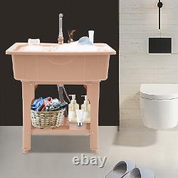 Utility Sink Laundry Tub Freestanding Sink Wash Station Basin with Storage Shelf