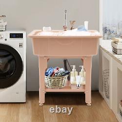 Utility Sink Laundry Tub Freestanding Sink Wash Station Basin with Storage Shelf