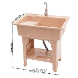 Utility Sink Laundry Tub Freestanding Sink Wash Station Basin with Storage Shelf