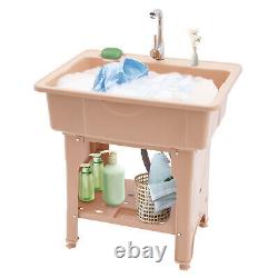 Utility Sink Laundry Tub Freestanding Sink Wash Station Basin with Storage Shelf