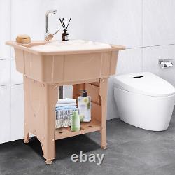 Utility Sink Laundry Tub Freestanding Sink Wash Station Basin with Storage Shelf