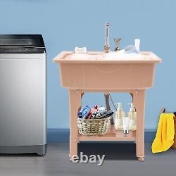 Utility Sink Laundry Tub Freestanding Sink Wash Station Basin with Storage Shelf