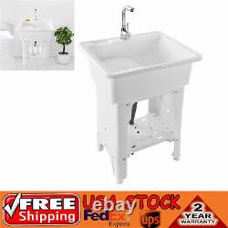 Utility Sink Laundry Tub Wash Bowl Basin Hot &Cold Faucet Washboard Freestanding