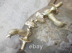 Vintage Pair Brass Tap Faucet 1/2 Water Hot and Cold Wash Basin Sink Bird Shape