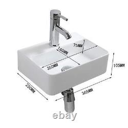 Wall Hung Basin Sink Small Cloakroom Basin Rectangle Ceramic Wash Basin Right