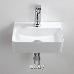 Wall Hung Basin Sink Small Cloakroom Basin Rectangle Ceramic Wash Basin Right