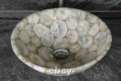 White Agate Round Wash Basin / Sink, Handmade Bathroom Vanity Counter Top Decor