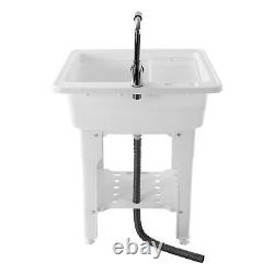 White Freestanding Utility Laundry Sink Bowl Wash Tub Basin White Faucet Drain