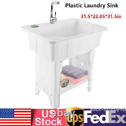 White Utility Sink Laundry Tub For Washing Room, Basement, Garage Wash Station