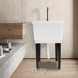 White Utility Sink Laundry Tub Freestanding Sink Wash Station Basin With Faucet