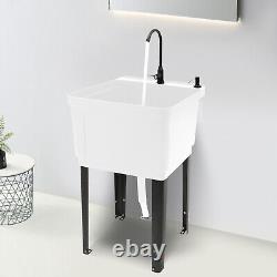 White Utility Sink Laundry Tub Freestanding Sink Wash Station Basin With Faucet