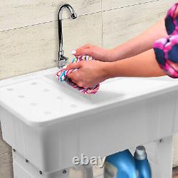 White Utility Sink Laundry Tub Freestanding Sink Wash Station with Faucet Home